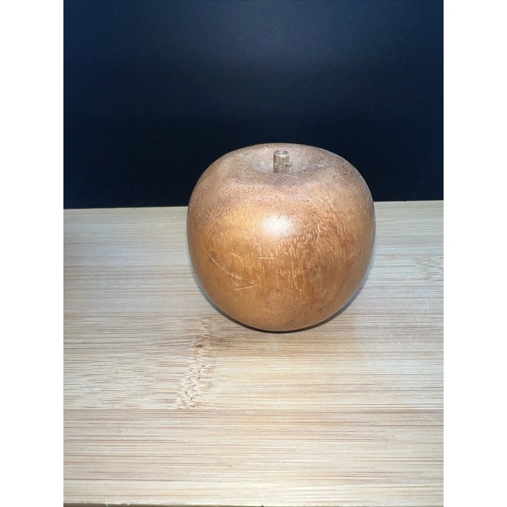 MCM Vintage Carved Wood Bowl W Fruit Pieces Grapes Apple Pear Mid Century Wooden